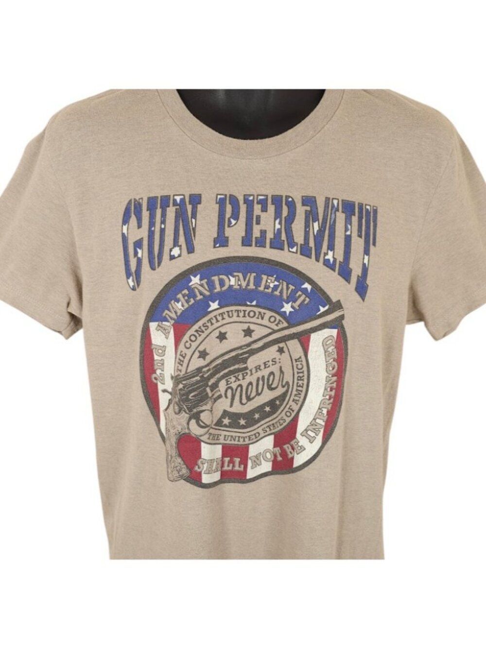 Cody James Gun Permit T Shirt Mens Size Medium Beige 2nd Amendment